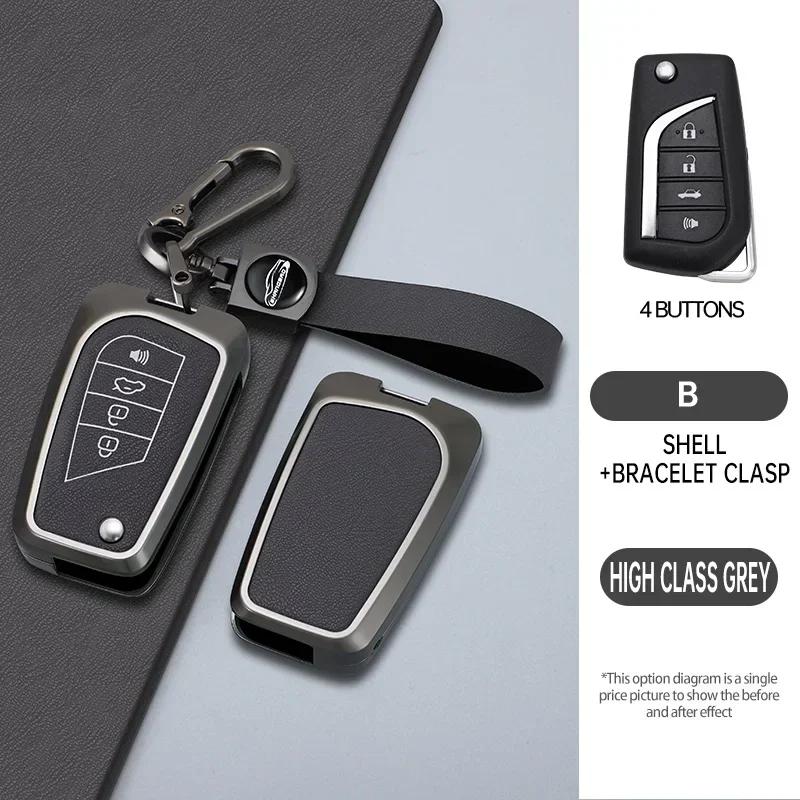 zinc Alloy Leather Car Flip Key Case Cover For S5 Hilux Corolla Avensis Prado Fortuner RAV4 CT IM CHR Shell Fob Accessories JH5