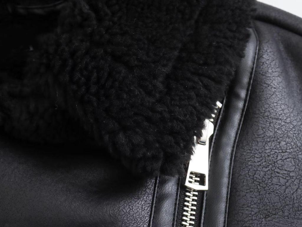Double-Sided Thick Jacket with Zipper Accent: Turn-Down Collar European & American Women's Fashion