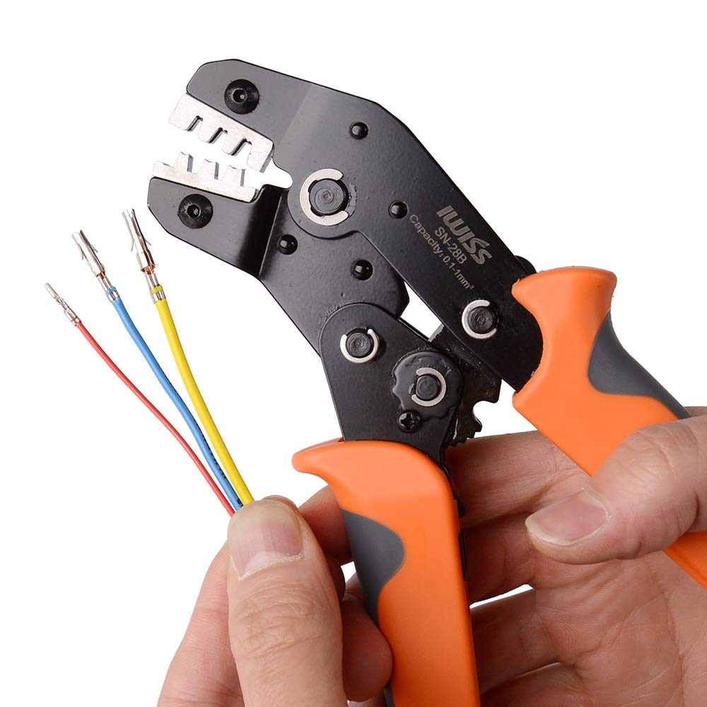 IWISS Precision Simultaneous Crimping Pliers, Ratchet Type, for Open Barrel Terminals (0.1-1.0mm²), Small Terminal Compatible, SN-28B [Parallel Import