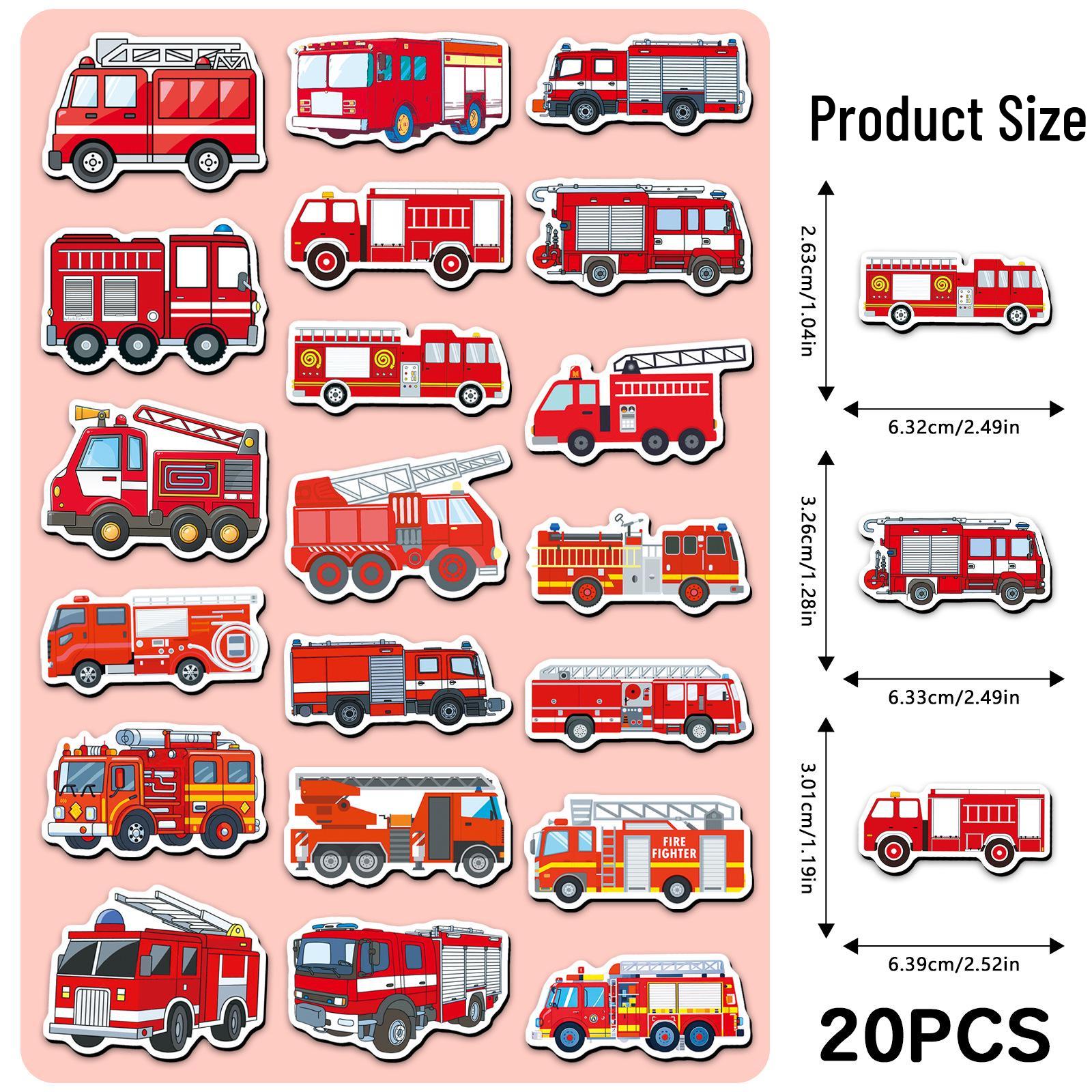 Fire Truck Magnetic Stickers: 20pcs Soft, Creative Car Pattern for Fridge, Laptop, and Metal Decor 5.5-8.5CM