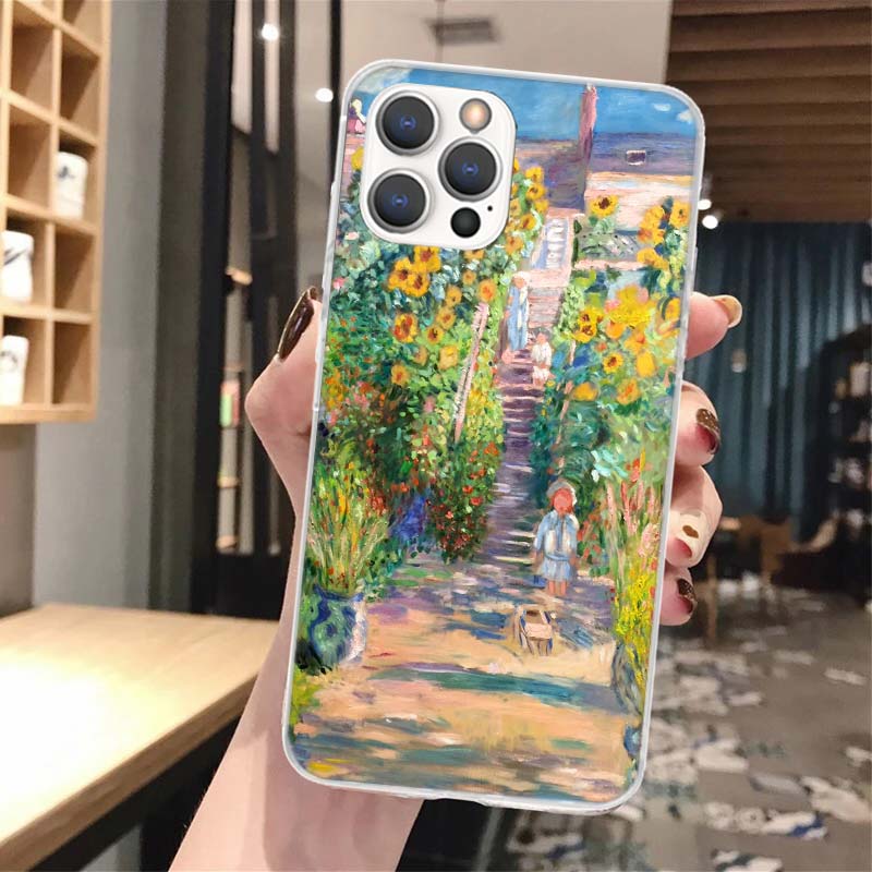 Claude Monet Garden Lotus Bridge Silicon Phone Case for iPhone 17 16 16E 15 Pro Max 14 Plus 11 13 Mini 12 7 8 SE Air 17Pro Cover