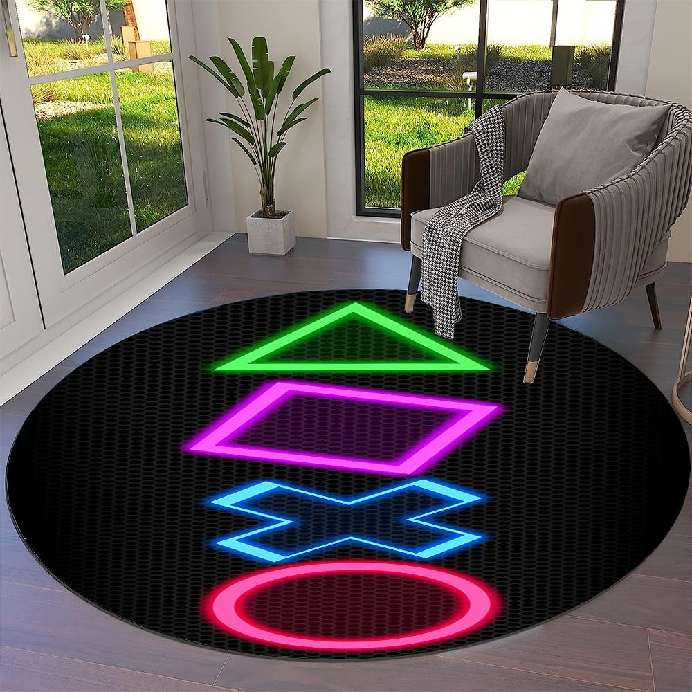 Game Gamer Gamepad Cartoon Round Carpet Rug for Living Room Bedroom Child Playroom Chair Decor,Pet Area Rug Non-slip Floor Mat