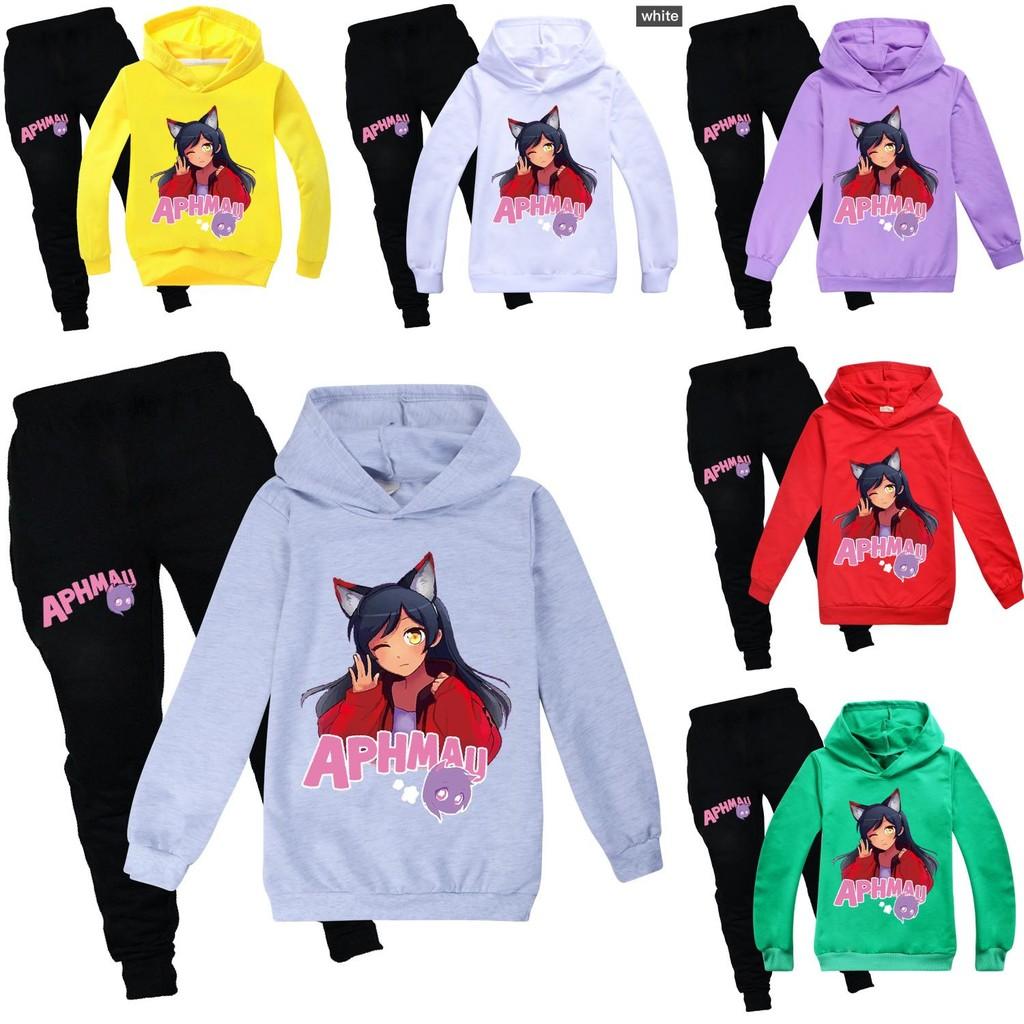 Felpa con Cappuccio e Pantaloni Lunghi in Cotone con Stampa Aphmau per Bambini, Set per Giocare in Inverno e Primavera