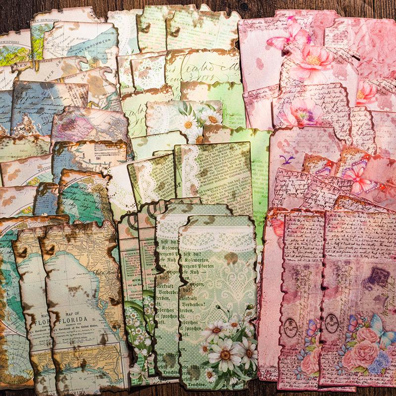 30 Pcs Vintage Old Book Pages Hand Account Material Paper Diy Junk Journal Decorative Scrapbooking Background Paper