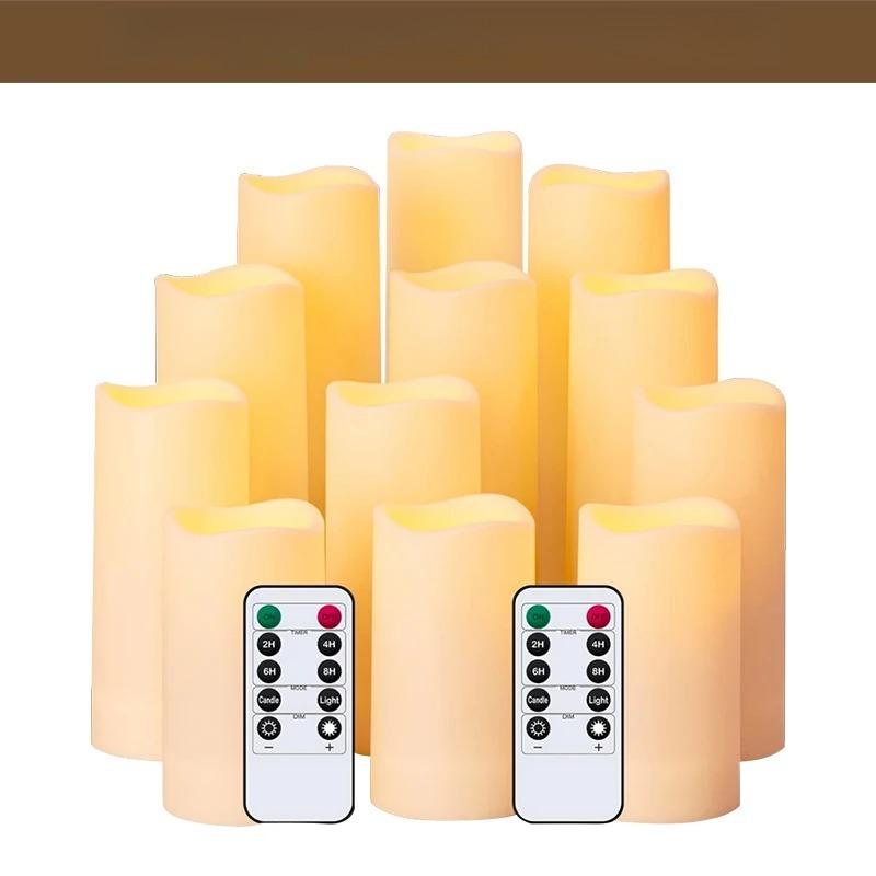 9/12/24PCS Flameless LED Candle Light Creative Wishing Christmas Decorative Column Candle Fake Plastic Candle Battery Powered Home Wedding