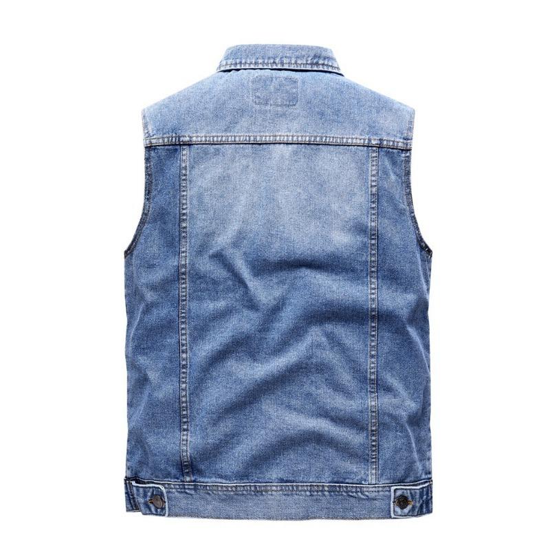 Vestă pentru bărbați, de toamnă, cu pungi, slim fit, albastru, cu un singur piept, de culoare uni
