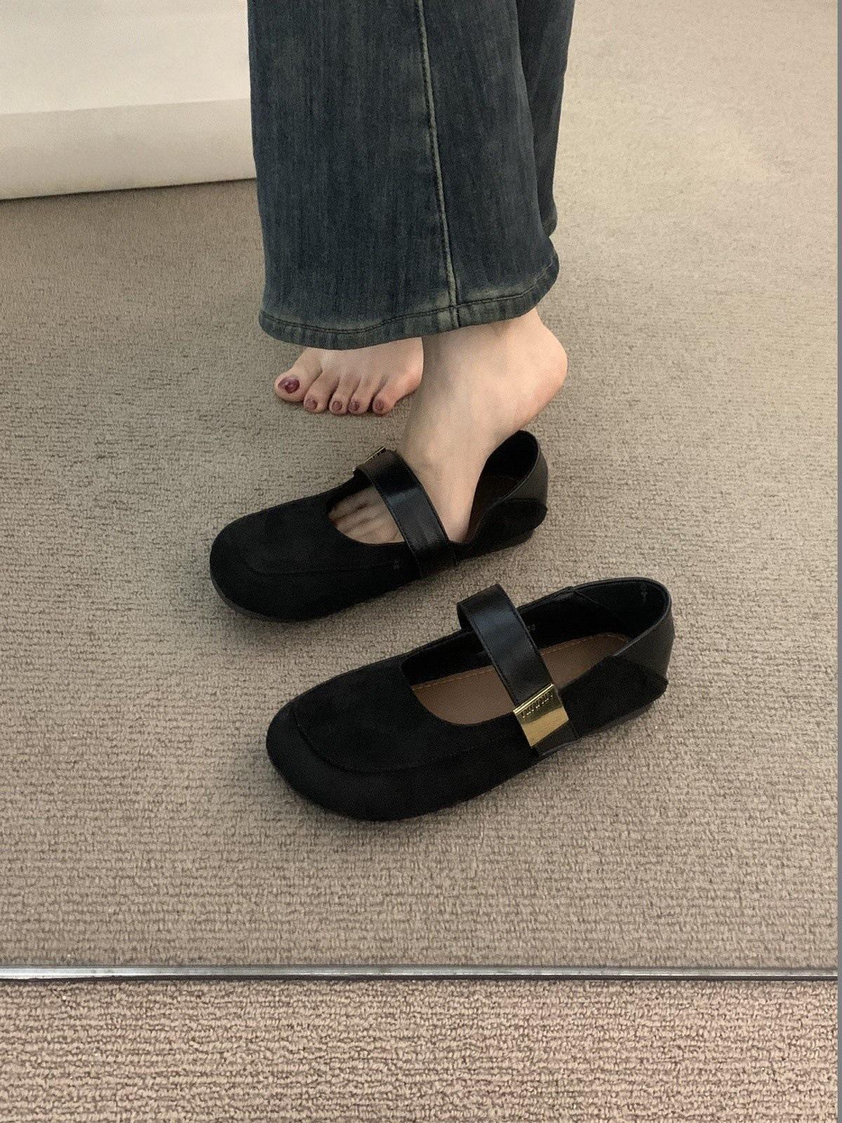 

Round head ugly cute camel one pedal Mary Jane single shoes women s shoes spring and autumn skirt ballet Birkenstocks 40 чорний