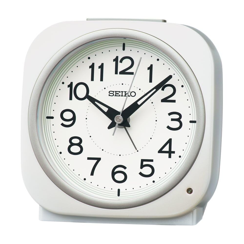 Seiko Clock Alarm Clock, Table Clock, Automatic Illumination, Analog, Visible at Night, White Pearl, 115 x 115 x 79 mm, KR519W