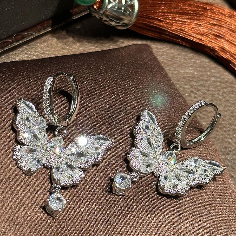 Light Luxury Butterfly Drop Earring Zircon Ear Jewelry Accessories  Women
