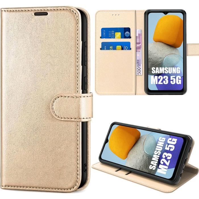 Coque pour samsung galaxy m23 5g protection rabat effet cuir anti-rayures doré
