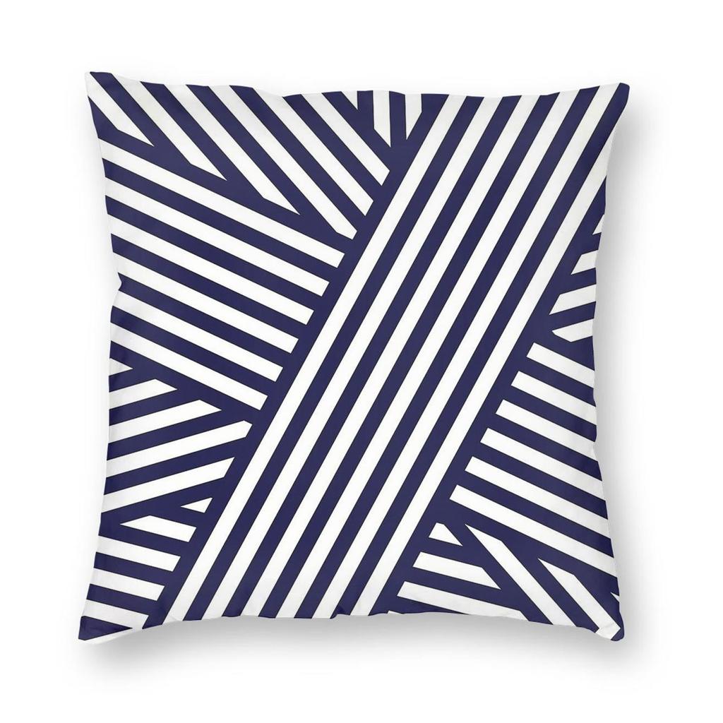 Nautical Blue Stripes Square Pillowcase Polyester Linen Velvet Creative Zip Decorative Throw Pillow Case Home Cushion Case