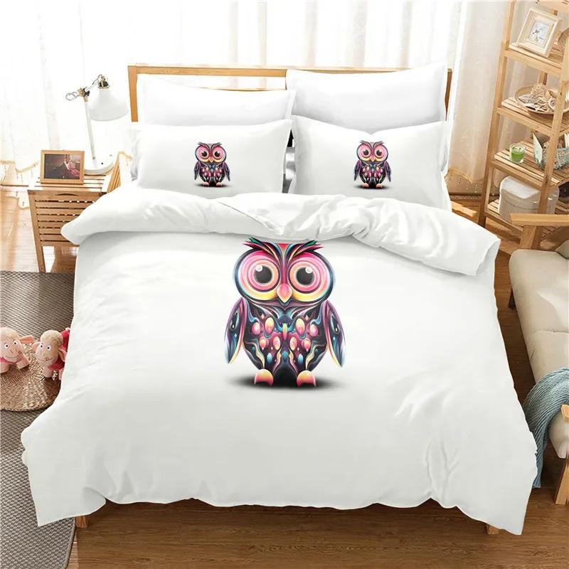 3D Print Bedclothes Lovely Owl Beding Soft Duvet Cover featuring Pilowcases 140*210 Single Double Sized Dimensions Lovely Bed Linen Sets for Boy
