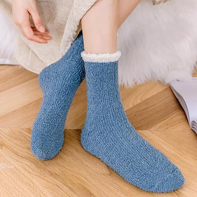 1 Paar Korallen-Samt-Socken für Damen Mädchen Winter Weich Flauschig Gemütlich Dick Thermisch Kniestrümpfe Zuhause Boden Schlaf-Socken