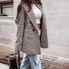 2025 Herbst/Winter Retro Karomuster Zweireihiger Damenmantel Mittellang