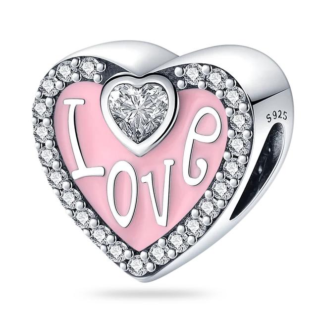 Pink Charm 100 %925 Sterling Silver Love Heart Cute Animals Koala Charms Bracelet Diy Jewelry Making
