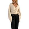 Womens V-Neck Knit Cardigan Slim Fit Long Sleeve Solid Color Fashion Casual Top