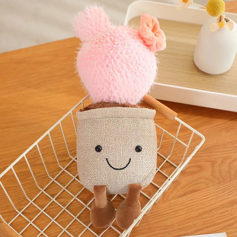 Cactus Seed Plant Plush Toy Succulent Plant Plush Stuffed Potted Flower Decoration Toy Creative Gift for Room Bookshelf Decor