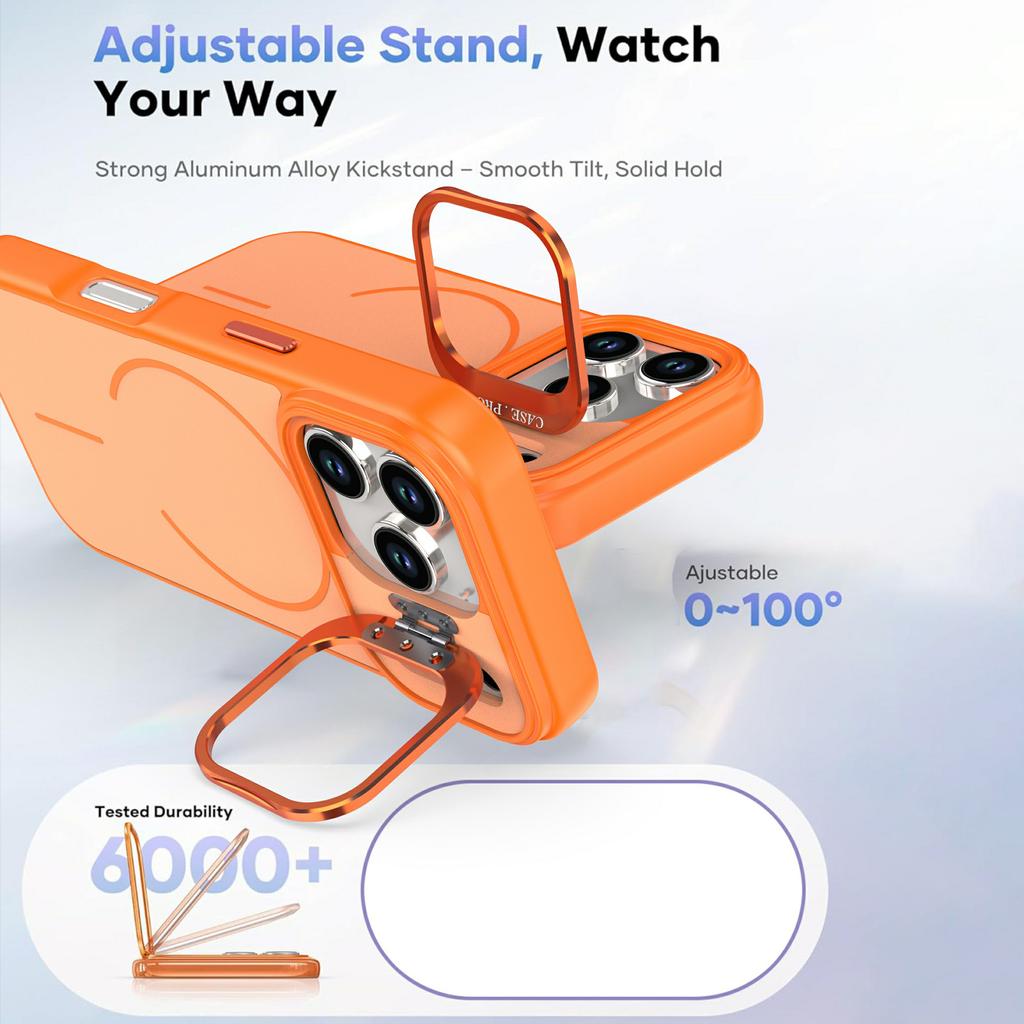 For iPhone 17 Pro Case Compatible with MagSafe Skin-touch PC + TPU Phone Cover with Foldable Kickstand