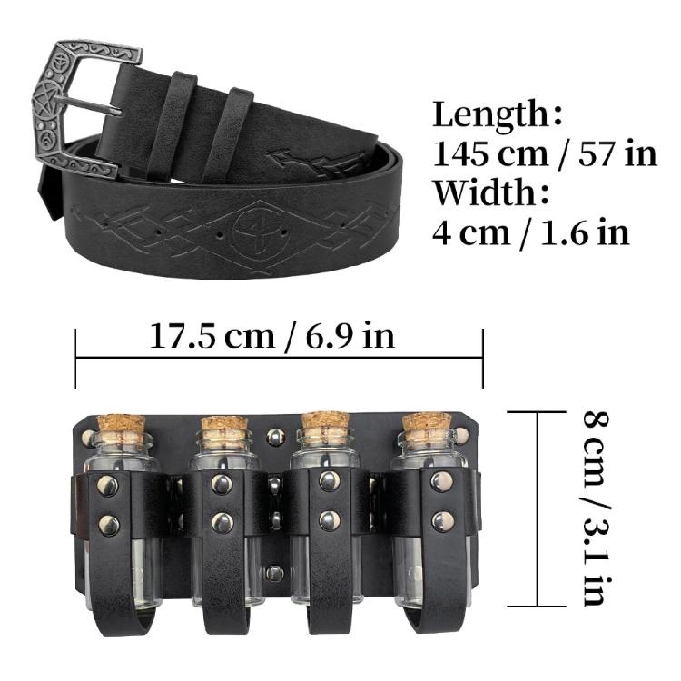 Alchemist Theme Waist Belt with 4 Potion Holder for Medieval Enthusiasts Cosplay Costume Belt Masquerades Props PU Belt