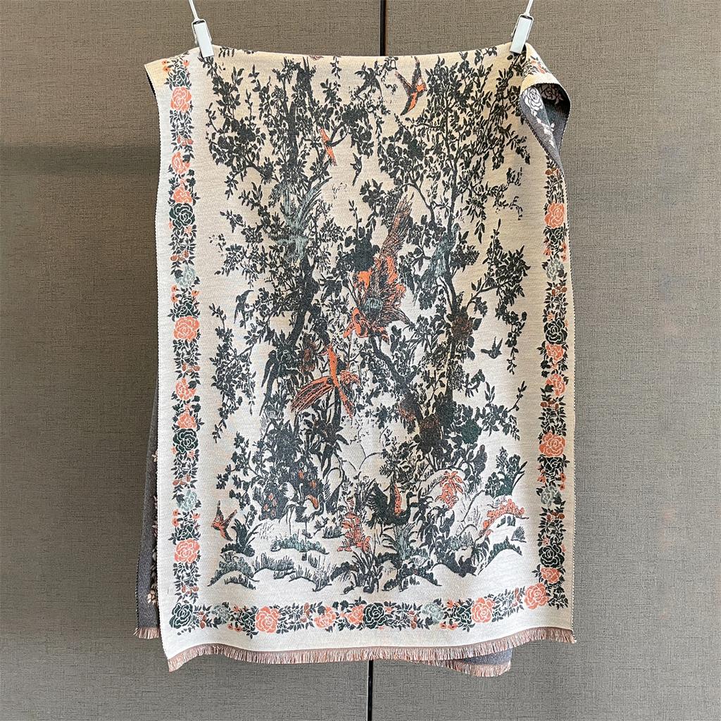 Autumn/Winter Warm Scarf 185*65cm Luxury Print Tassel Shawl Women's Imitation Cashmere Thick Scarf Warps Coldproof Blanket