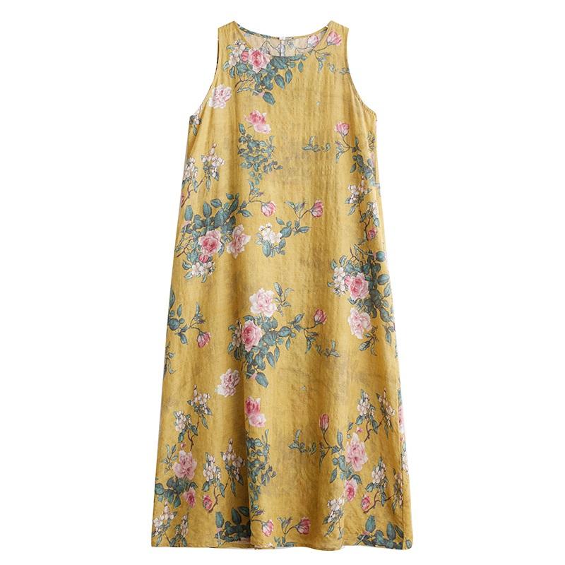 Sleeveless Plus Size Cotton Vintage Floral New In Dresses for Women Casual Loose Long Summer Dress