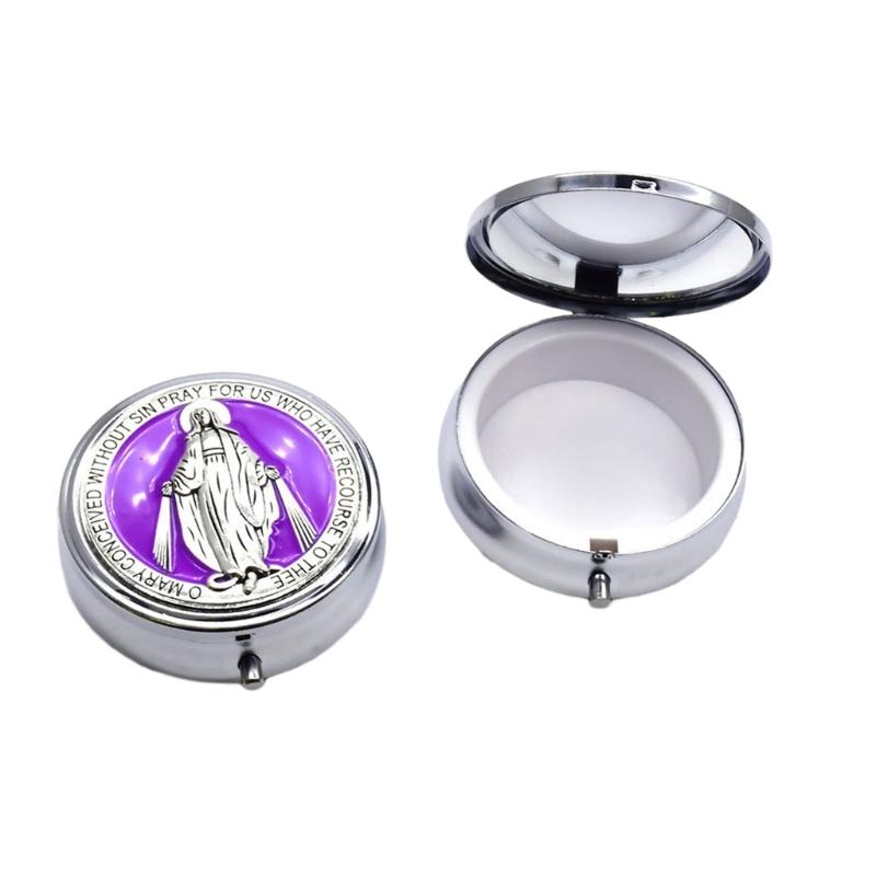 Rosary Jewelry Box Metal Religious Trinkets Box Catholic Christian Roman Rosary Keepsakes Case Prayer Bead Eucharistic Box