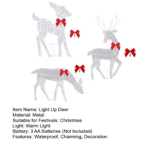 Christmas Light Up Reindeer Decoration Outdoor Lighted Deer Family with Bow 2D Waterproof Metal Reindeer for Yard Patio Lawn Garden Party Decor