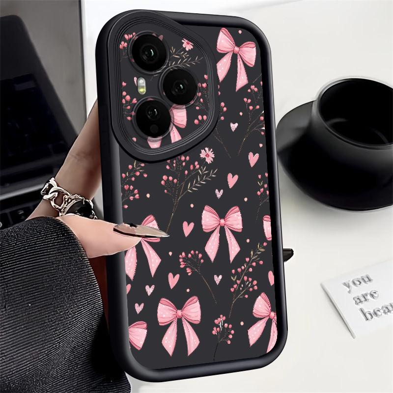 Soft TPU Phone Case For Honor 400 Pro 200 Pro X8c X9c Smart X6b X6c X6a Magic7 Lite Pink Bowknot Pattern Silicone Protect Cover