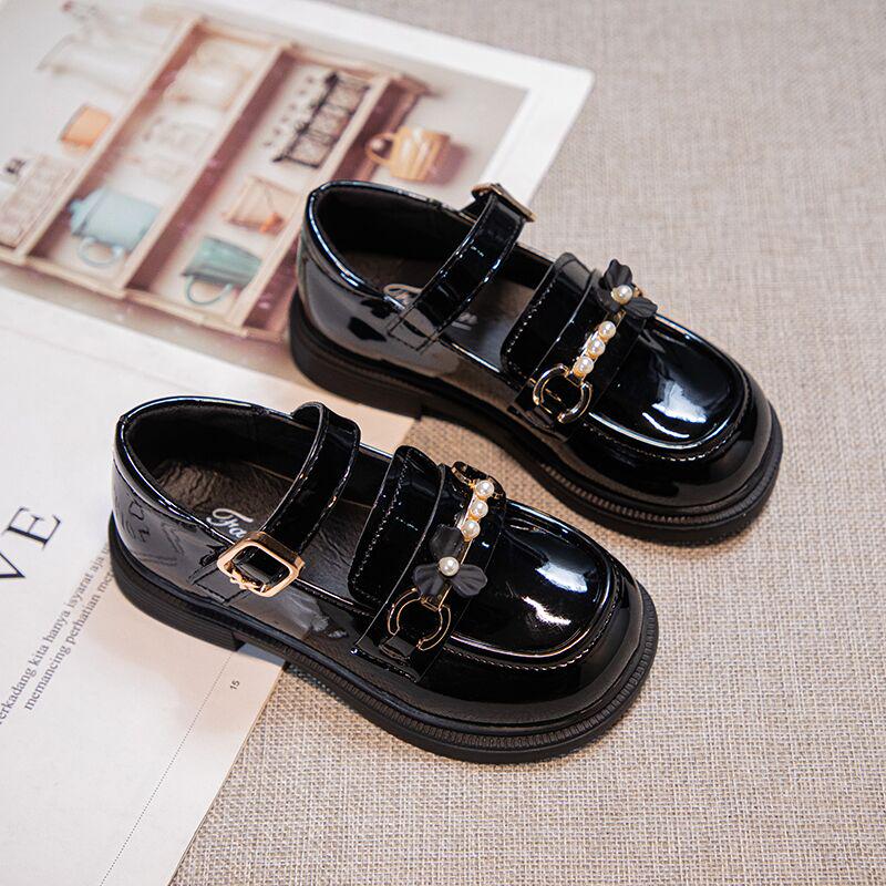 Girls' Black Patent Leather Princess Shoes - Spring/Summer 2025 British Style Performance Footwear