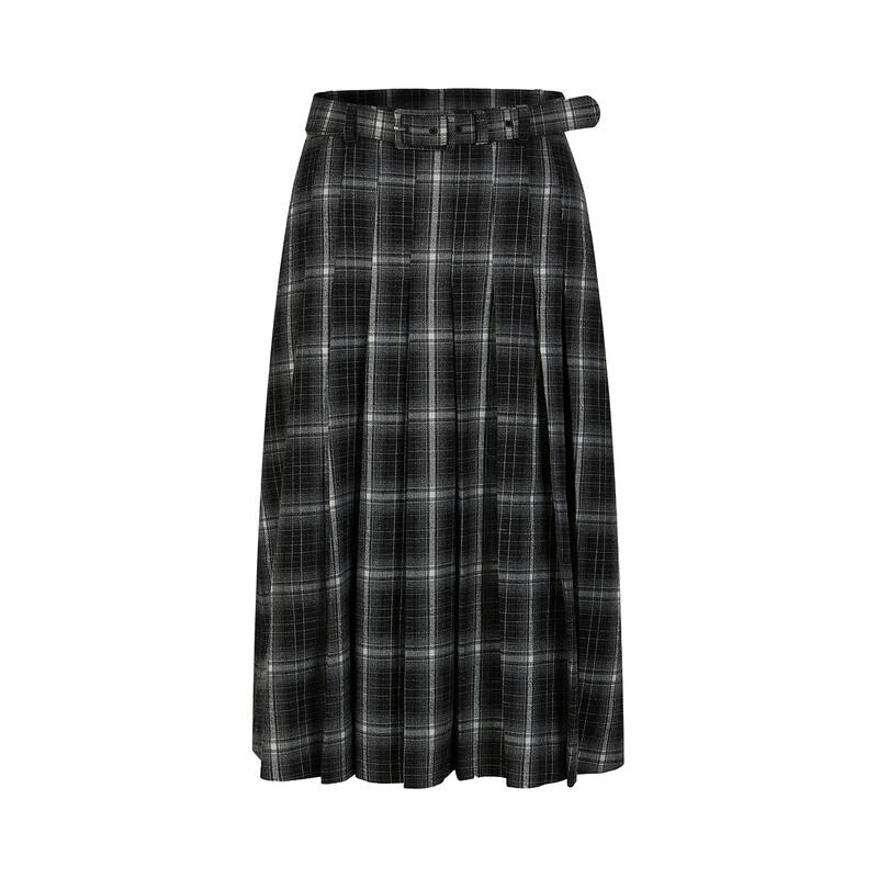 ANNACO Women's Retro Plaid Belted A-Line Midi Skirt