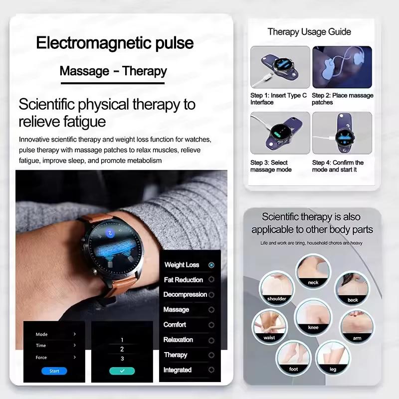 2025 New CES Science Sleep Aid Smart Watch Men Laser Treatment Three High ECG+PPG Body Temperature BT Call Health Smartwatches
