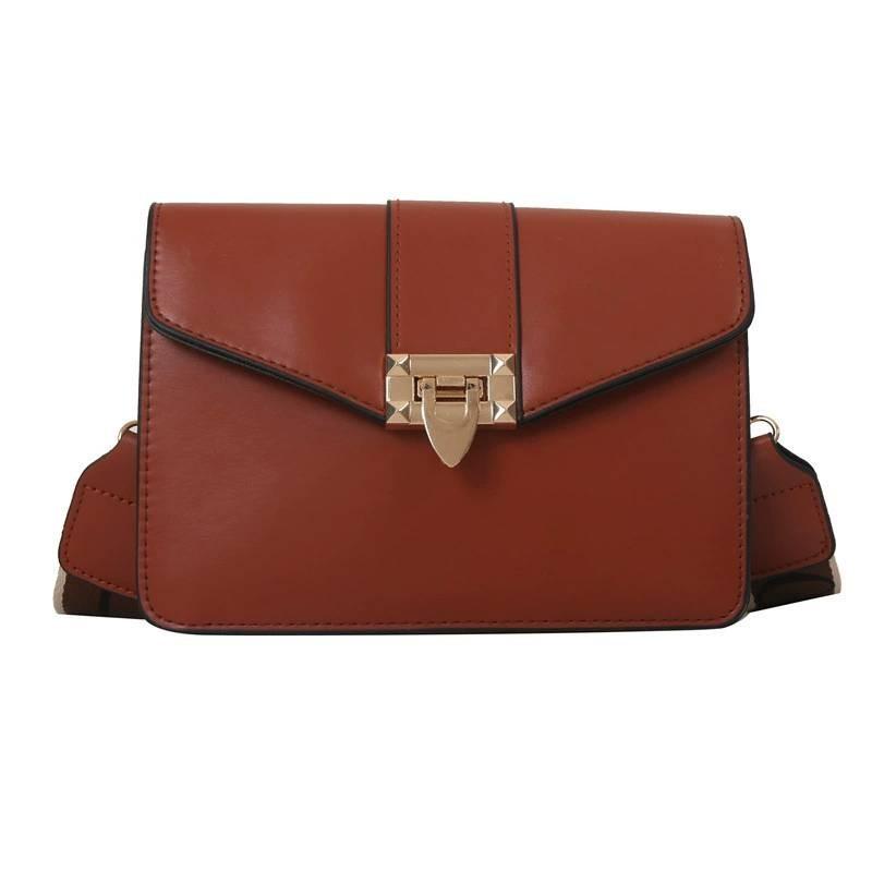 

Solid Color Simple Gold Buckle Decoration Women Single Shoulder Bag Square