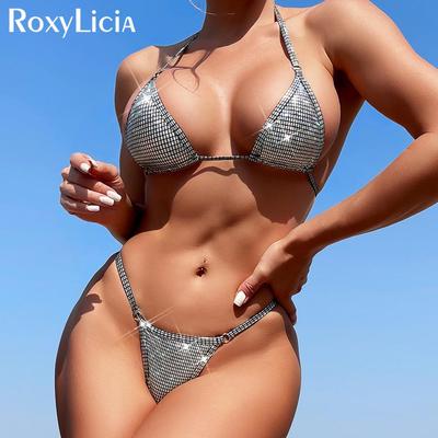 Plaid Halter Extreme Mini Micro String Bikini Vrouwelijk Badpak Dames Badmode Tweedelige bikiniset Bader Badpak Zwemmen