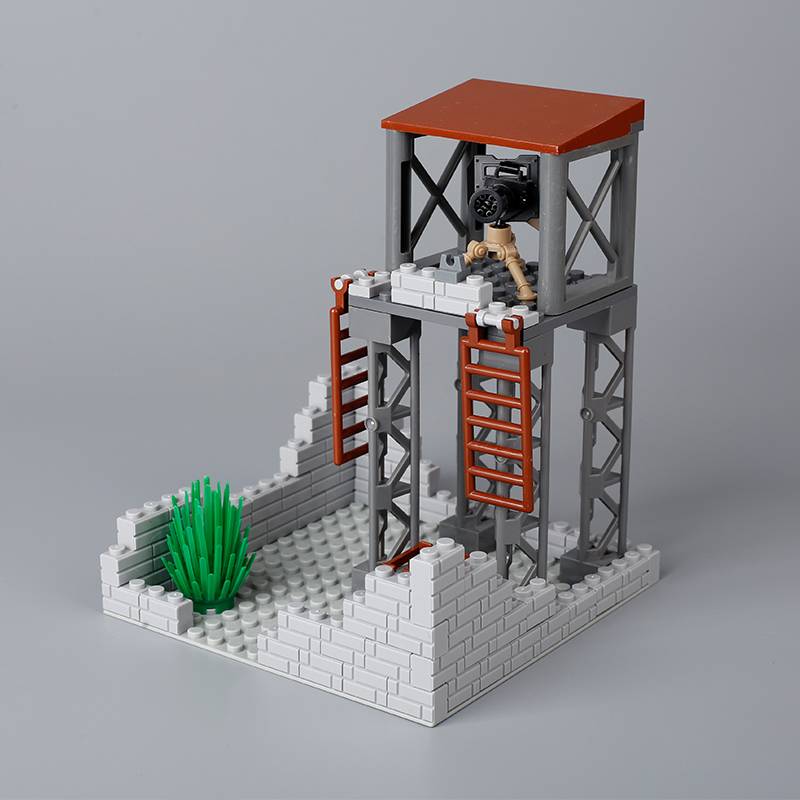 WW2 Military Outpost Scene MOC Building Block Set Soldier Lookout Drone Cannon Car Base Scale Model Kit Weapon Gun Launcher Toy Gift Present K057