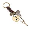 Men's Retro Cowhide Keychain Alloy Key Pendant Punk Leather Key Chain