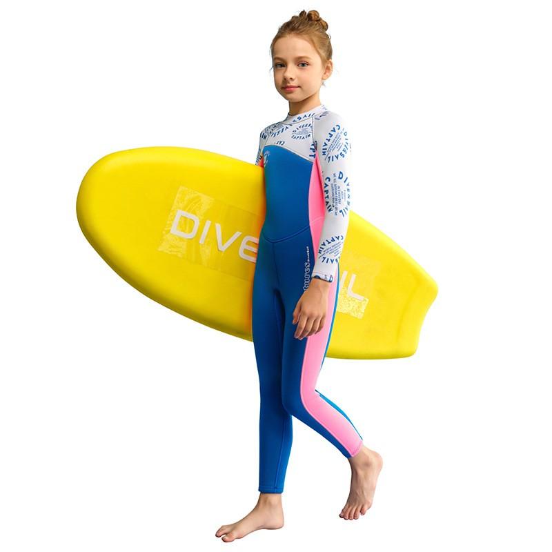 2.5mm Kids Girls Full Wetsuit Diving Swimming Surfing Warm Thermal Neoprene Dive Suit Blue