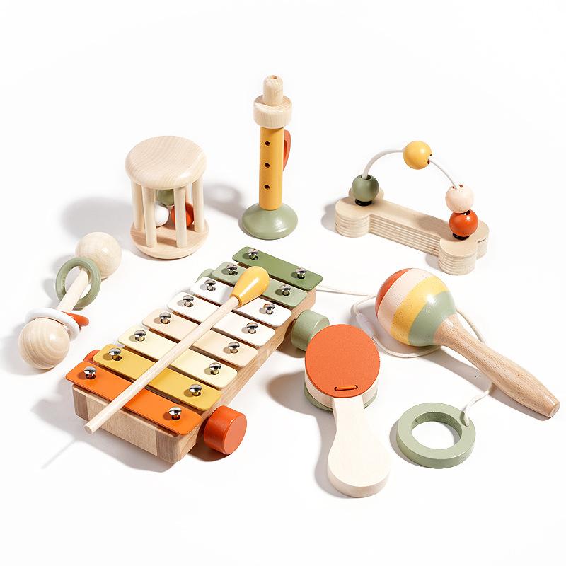 Early Education Puzzle Soothing Rattle Toy Montessori Orff Musical Instrument Baby Grip Training, Wooden