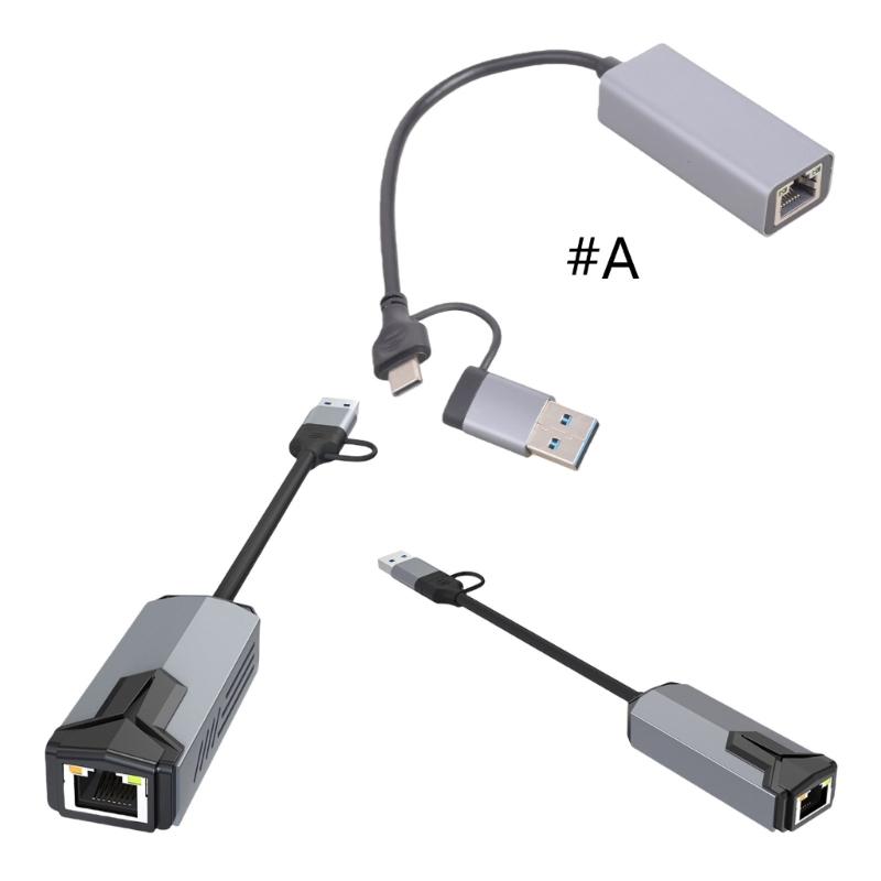 Aluminum USB C Ethernet Adapters 5000/2500/1000Mbps Fast Speed RJ45 Converters Plugs And Play For Laptop PC