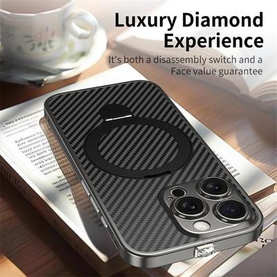 Luxury For Magsafe Magnetic Wireless Charging Case For iPhone 16 15 Pro Max Aluminum Alloy Full Lens Protection Leather Phone Cover