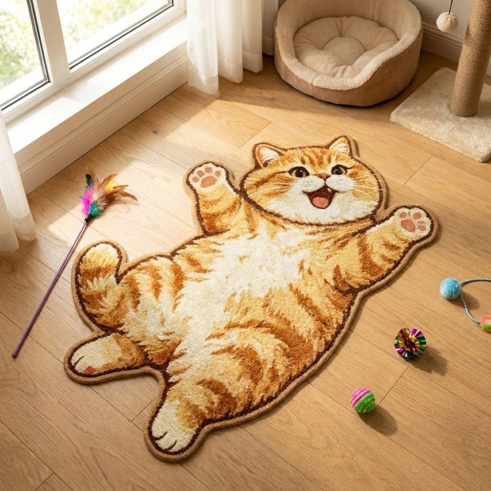 Anti-fouling Home Decor Carpet 2D Cartoon Carpet Cute Cat-Shaped Area Rug  Bedrooms