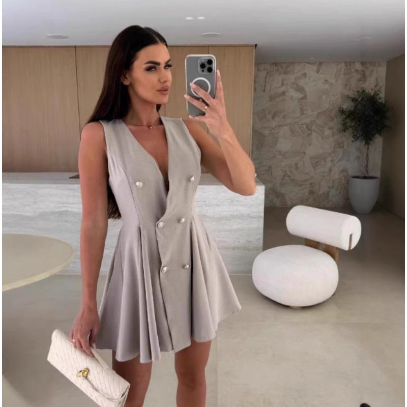 

Сексуальное платье-жилет без рукавов с глубоким V-образным вырезом для женщин M хаки