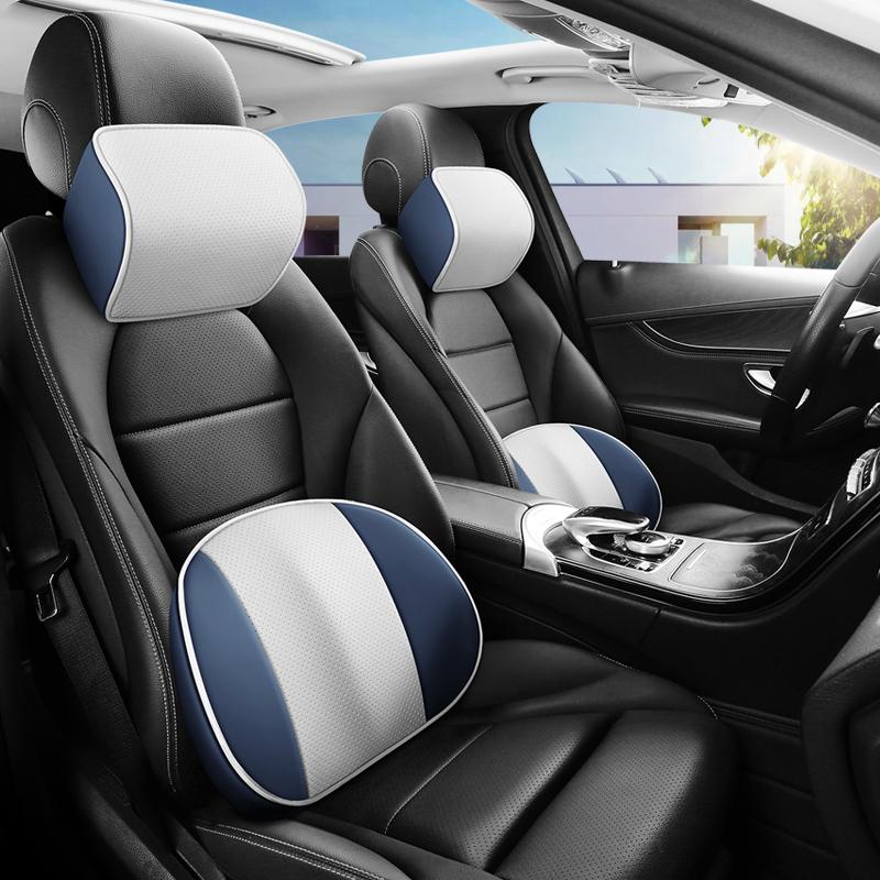 PU Leather Car Neck Pillow Memory Foam Auto Rear Seat Back Headrest Lumbar Supports Travel Cushion Cover Auto Accessories