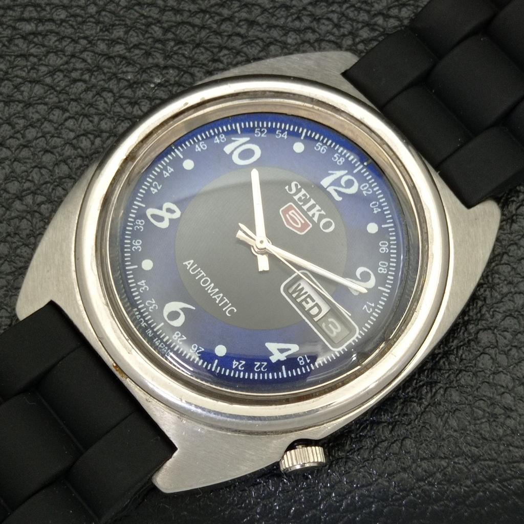 USED VINTAGE SEIKO 5 AUTOMATIC 6106C JAPAN MENS BLACK COLOR DIAL WATCH A433614-2 R118-a433614