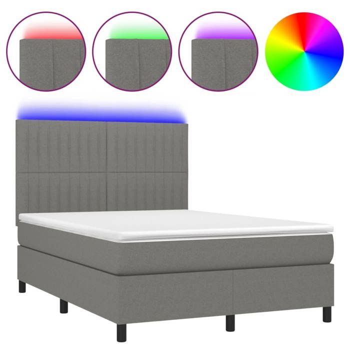 Maison Exclusive - Sommier à lattes de lit et matelas et LED Gris foncé 140x190 cm