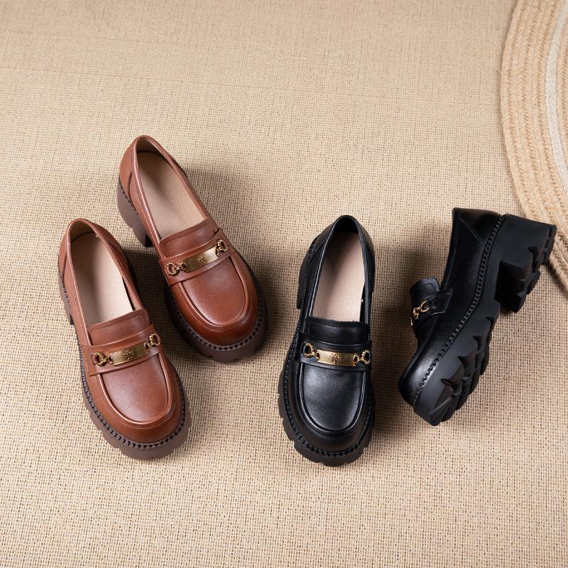 The First Layer of Cowhide Loafers Women's Autumn New Leather One-pedal Temperament Foam Platform Single Shoes Women's Muffin Women's Shoes