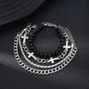 Men Double Layer Silvery Bracelet Cross Zircon Charm Punk Style Adjustable Fashion Jewelry