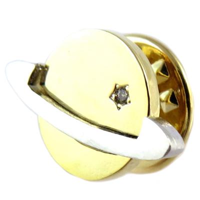 [Q1406] - Artisanal 'Saturn' Pin Brooch, Silver-plated Gold - 18x12 Mm