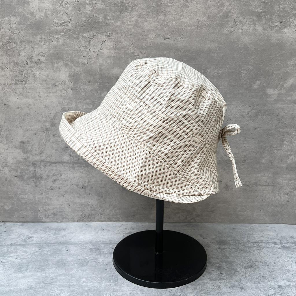 Ultra-Light And Breathable Small Plaid Crimped Bucket Hat Women'S Summer Big Brim Sunshade Sunscreen Hat Shows The Tide Of Washbasin Hat