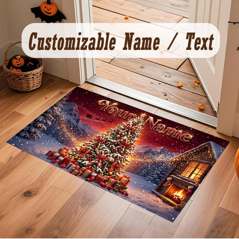 Weicher Kristall-Samt-Teppich mit Weihnachtsmotiv, individuell bedruckbar mit Namen & Text, rutschfester Bodenläufer für Schlafzimmer, Wohnzimmer