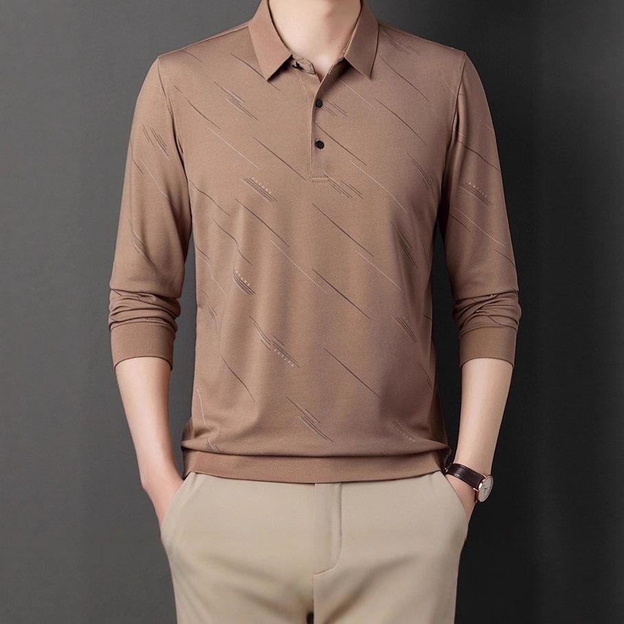 Middle-Aged Men'S Autumn Shirt Long-Sleeved Shirt Dad'S Lapel Spring And Autumn Bottoming Shirt Men'S Top